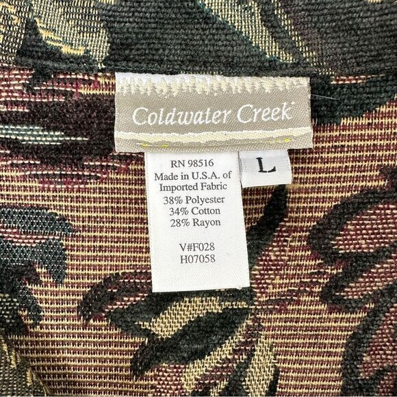 Coldwater creek green tapestry, printed long sleeve button up jacket coat Sz L - Picture 9 of 10